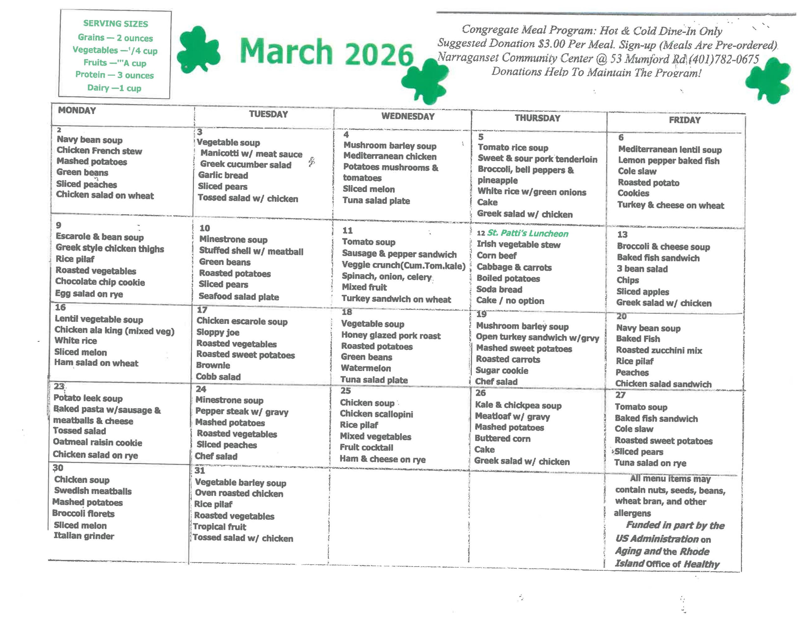 Menu March 2026 CC